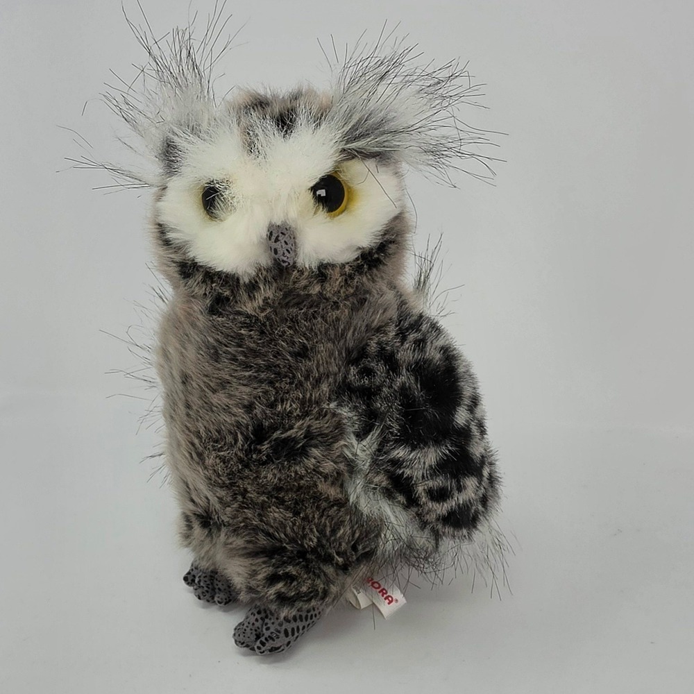 Aurora Great Horned Owl Plush 10 Inch Gray Black Realistic Bird